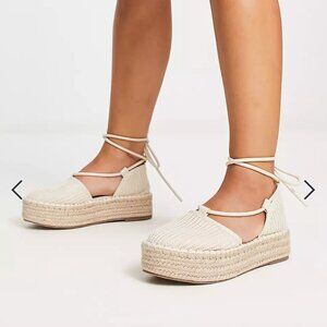ASOS DESIGN Juggle platform espadrilles in beige